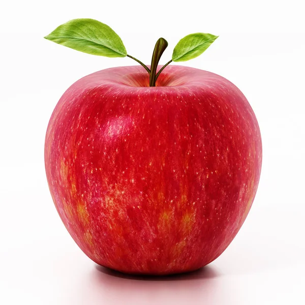 Manzana roja fresca aislada sobre fondo blanco. Ilustración 3D — Foto de Stock