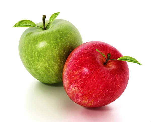 Φρέσκα κόκκινα και πράσινα μήλα απομονωμένα σε λευκό φόντο. εικονογράφηση 3D — Φωτογραφία Αρχείου
