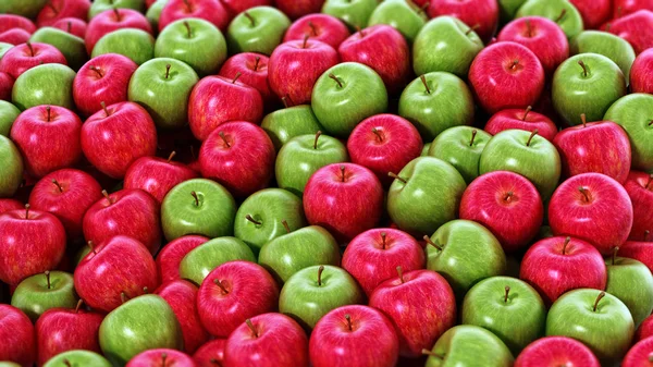 Stack of fresh green and red apples. 3D illustration — Stock Photo, Image