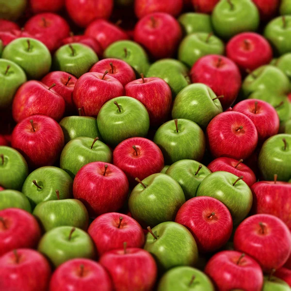 Pilha de maçãs verdes e vermelhas frescas. Ilustração 3D — Fotografia de Stock