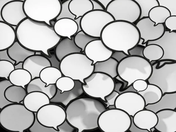 Balões de fala preto e branco formando um fundo. Ilustração 3D — Fotografia de Stock