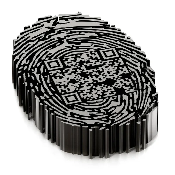 Code QR générique à l'intérieur des empreintes digitales. Illustration 3D — Photo