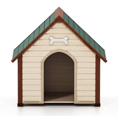 Beyaz arka planda izole edilmiş köpek kulübesi. 3d illüstrasyon