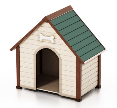 Beyaz arka planda izole edilmiş köpek kulübesi. 3d illüstrasyon
