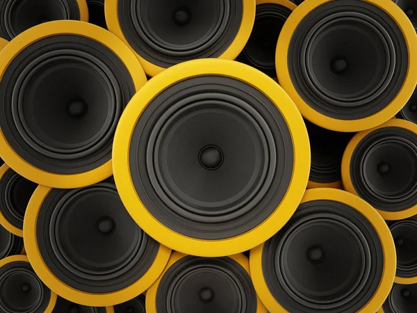 Black and yellow speakers background. 3D illustration