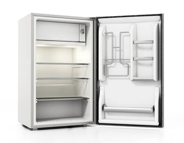 白い背景に隔離された小型ホテルの冷蔵庫。3Dイラスト — ストック写真