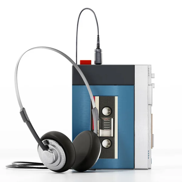 Lecteur de cassette portable rétro isolé sur fond blanc. Illustration 3D — Photo