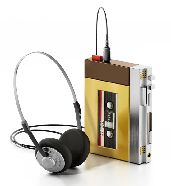 Retro draagbare cassettespeler geïsoleerd op witte achtergrond. 3D-illustratie — Stockfoto