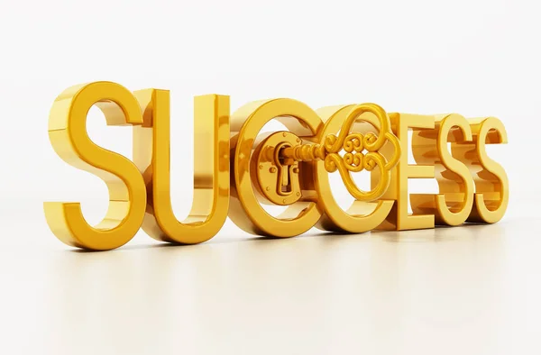 Golden key unlocking success word. 3D illustration — Stock Photo, Image