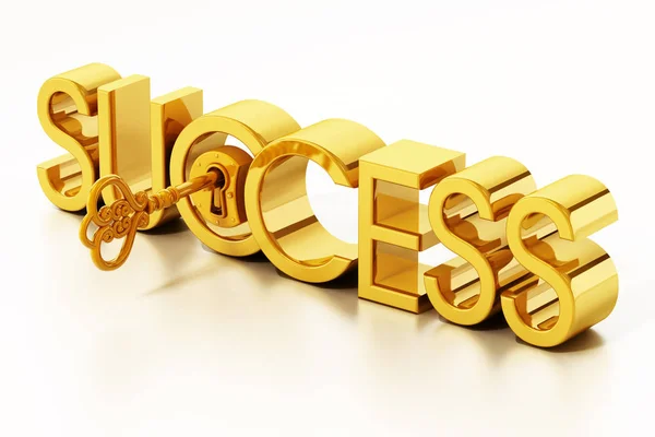 Arany kulcs felszabadítása siker szó. 3D-illusztráció — Stock Fotó
