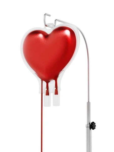Sangre dentro de la bolsa en forma de corazón. Ilustración 3D — Foto de Stock