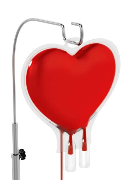 Krev v pytli ve tvaru srdce. 3D ilustrace — Stock fotografie