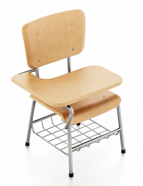 Cadeira estudantil isolada em fundo branco. Ilustração 3D — Fotografia de Stock