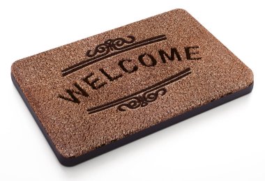 Door mat with welcome text isolated on white background. 3D illustration clipart