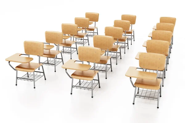 Студенческие стулья изолированы на белом фоне. 3D иллюстрация — стоковое фото