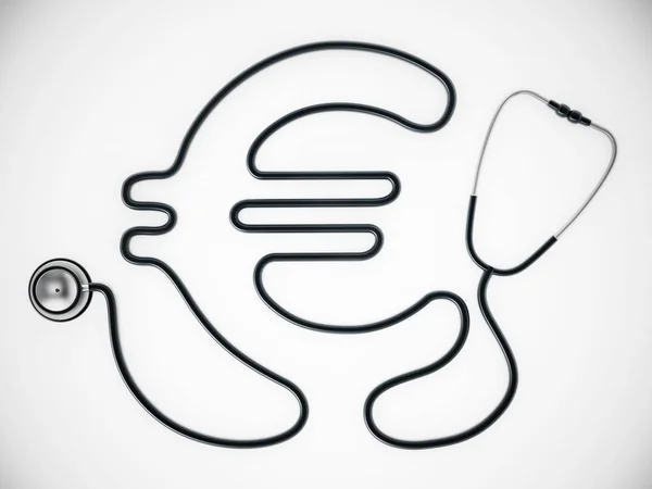Stethoscope cord forming shape of Euro symbol. 3D illustration — Stock Photo, Image