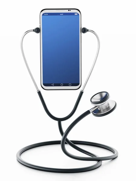 Stetoscopio ascoltare lo smartphone. Illustrazione 3D — Foto Stock