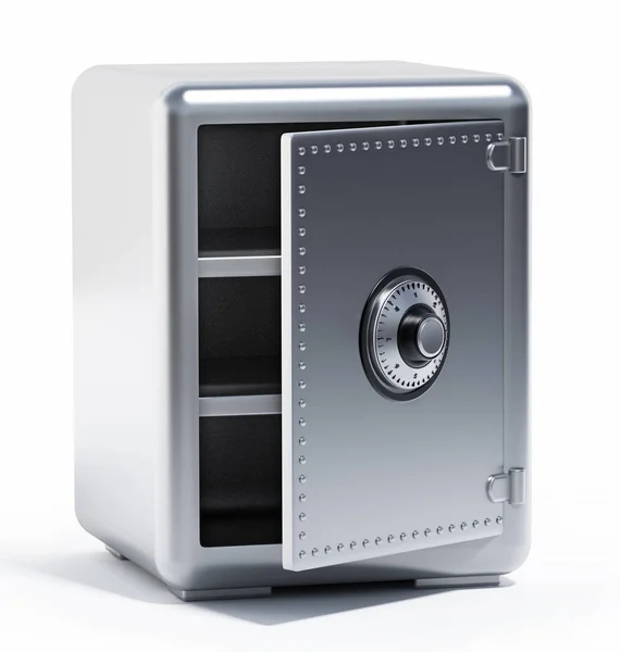 Cassetta di sicurezza in acciaio mezza aperta. Illustrazione 3D — Foto Stock