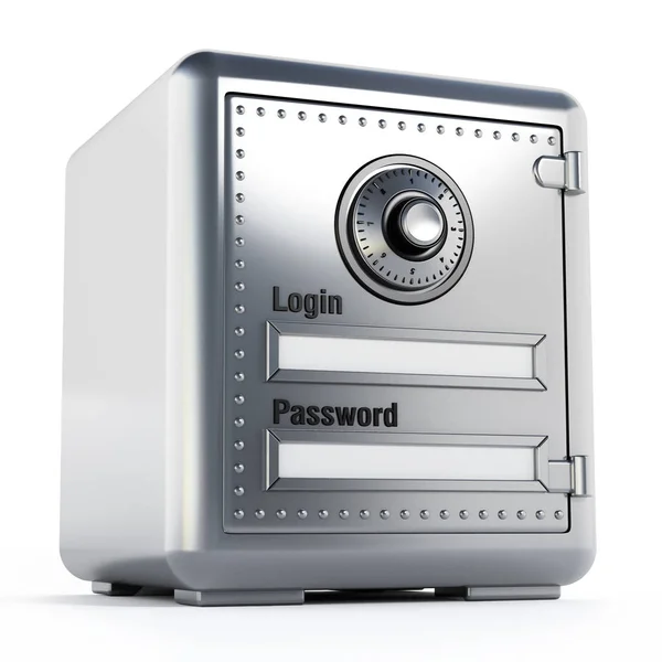 ログインとパスワード画面でスチールセーフ。3Dイラスト — ストック写真