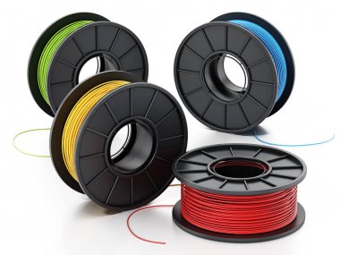 Beyaz arka plan üzerinde izole 3d filamentler Genel yeni makaralar. 3d illüstrasyon