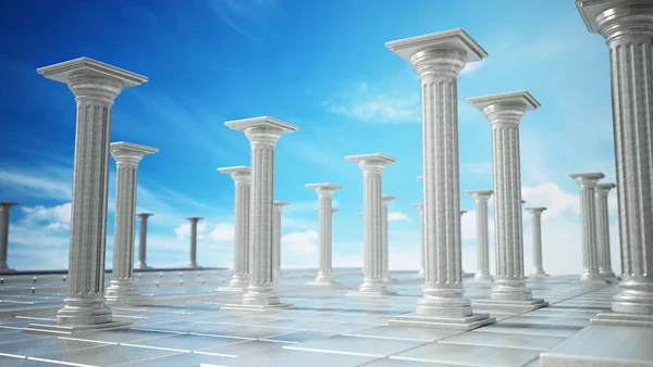Ancient ruins of Greek pillars against blue sky. 3D illustration — Stock Photo, Image