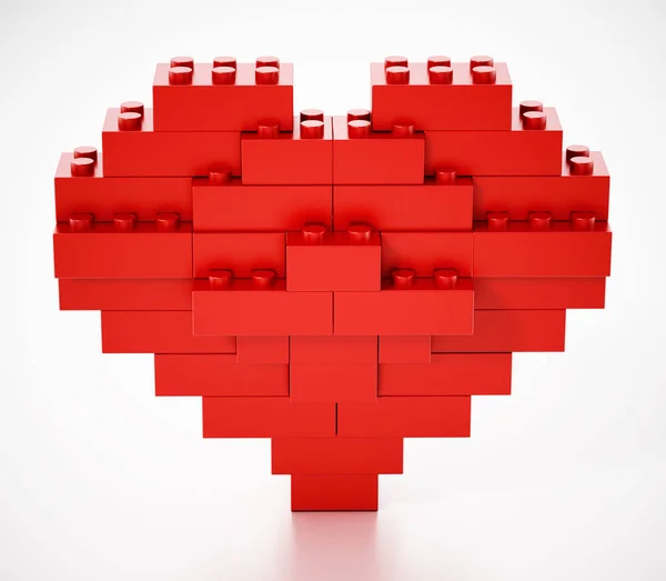 Červené bloky vytvářejí tvar srdce. 3D ilustrace — Stock fotografie