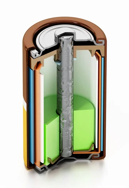 Image showing cross-section of an alcaline battery. 3D illustration — Stock Photo, Image