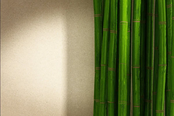 Zelené bambusový klacky na pozadí textury papíru. 3D ilustrace — Stock fotografie