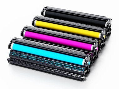 Lazer yazıcı Cmyk toneryığını. 3d illüstrasyon