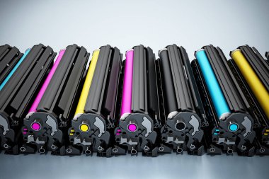 Lazer yazıcı Cmyk toneryığını. 3d illüstrasyon