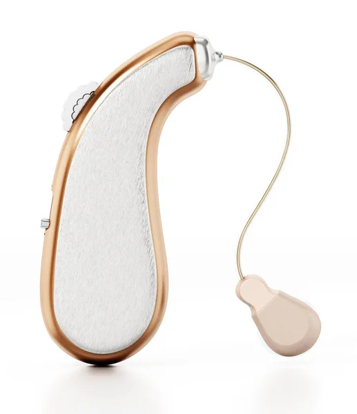Звичайний слуховий апарат ізольований на білому тлі. 3D ілюстрація — стокове фото