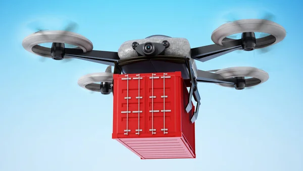 Unmanned drone carrying cargo container. 3D illustration