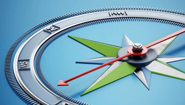 Ikona kompasu je izolovaná na modrém pozadí. 3D ilustrace — Stock fotografie