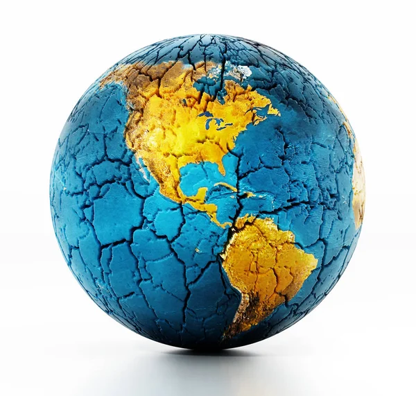 Trockene Erde mit rissigem Boden, isoliert auf weißem Hintergrund. 3D-Illustration — Stockfoto