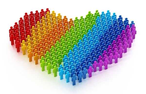 彩虹旗彩色棒形形成心形。3d 插图 — 图库照片