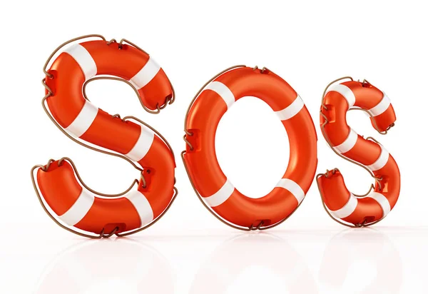 SOS word with life buoys. 3D illustration — Stock Photo, Image