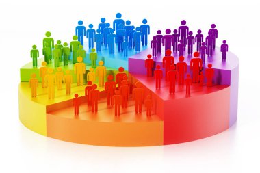 Pasta grafiği dilimlerinde çok renkli çubuk şekilleri. 3d illüstrasyon