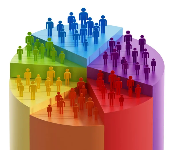 Figuras de palo multicolores en rodajas de gráfico circular. Ilustración 3D — Foto de Stock