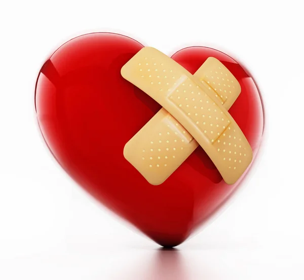 First aid plasters on heart. 3D illustration — Stock Photo, Image