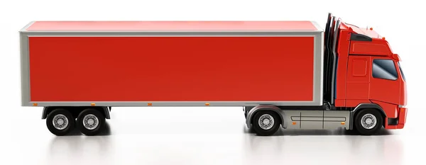 Roter LKW mit Leerraum auf dem Anhänger. 3D-Illustration — Stockfoto