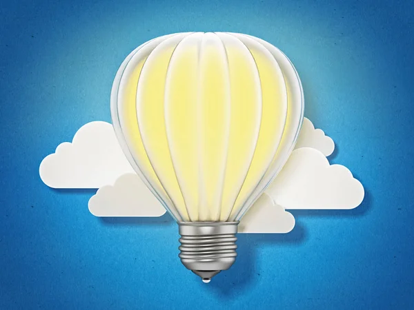 Lightbulb balloon flying among the clouds. 3D illustration — Stock Photo, Image