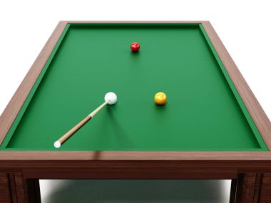 3 minder bilardo masası ve ıstakalı toplar. 3d illüstrasyon