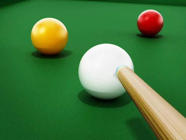 3 minder bilardo masası ve ıstakalı toplar. 3d illüstrasyon — Stok fotoğraf