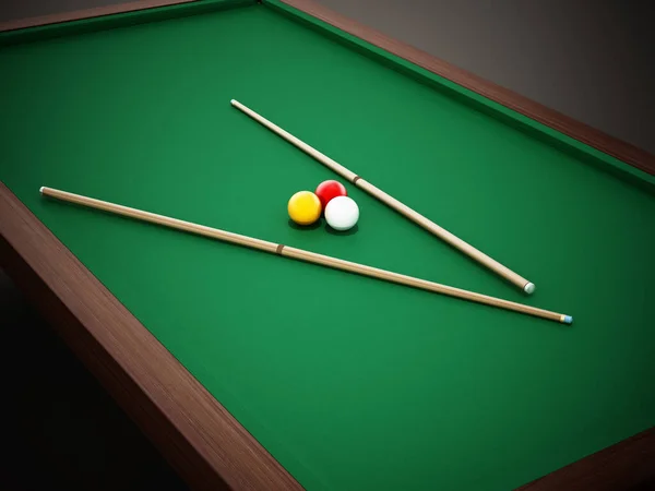 3 minder bilardo masası ve ıstakalı toplar. 3d illüstrasyon — Stok fotoğraf