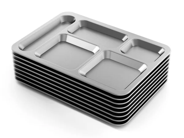 Metalli pöytä d 'Hote tarjottimet eristetty valkoisella pohjalla. 3D-kuva — kuvapankkivalokuva