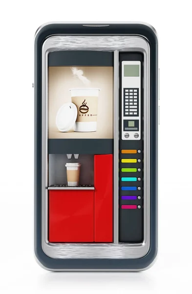 Automatic coffee machine inside smartphome screen. 3D illustration