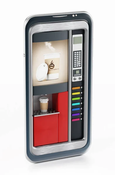 Automatic coffee machine inside smartphome screen. 3D illustration — Stock Photo, Image