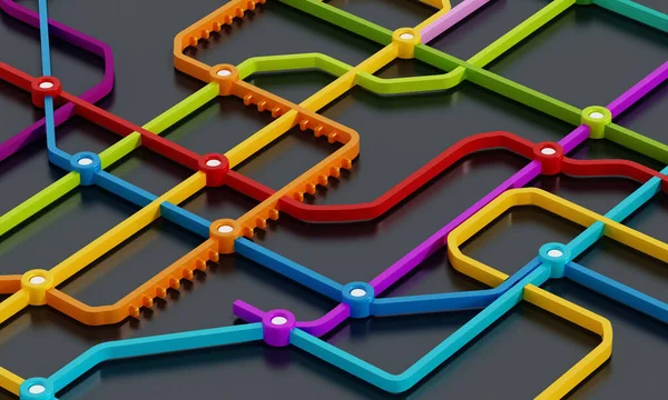 Mapa metra składająca się z kolorowych linii. Ilustracja 3D — Zdjęcie stockowe