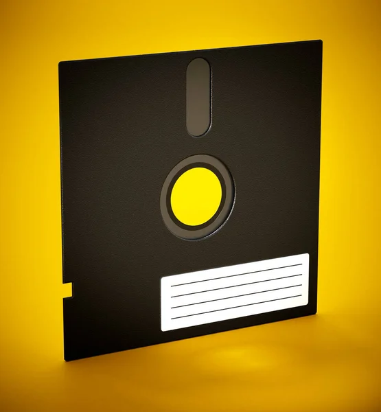 25英寸软盘 在黄色背景上隔离 3D插图 — 图库照片