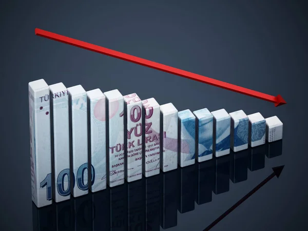 Türkische Lira Strukturierte Balken Und Fallender Pfeil Illustration — Stockfoto